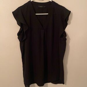 Apt 9 Black Ruffle Sleeve V-Neck Blouse [Size: L]